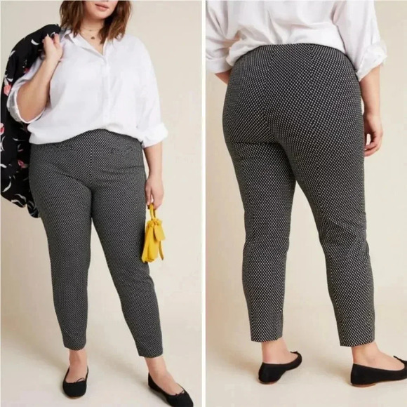 Anthropologie, New The Essential Slim Black White Motif Trouser Pants Size 14 - Picture 3 of 13